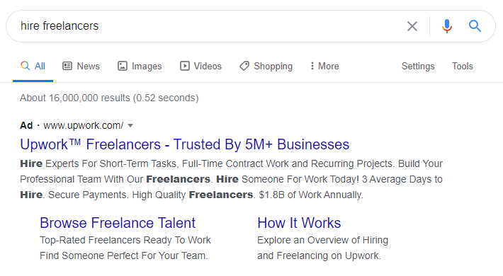 upwork search ad